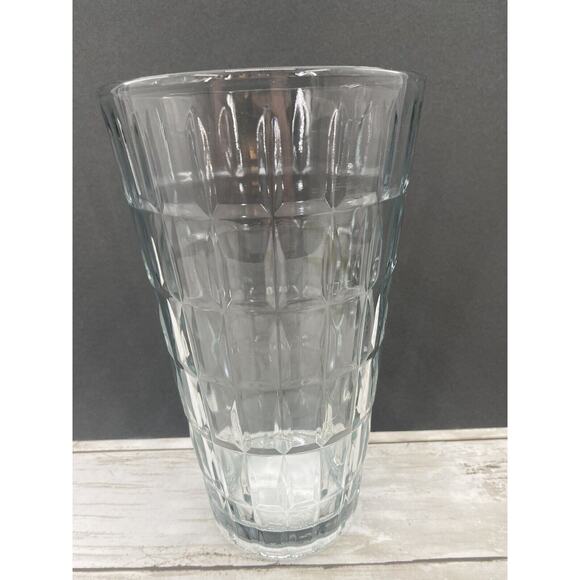 Vintage Syndicate MCM TARTAN Clear Heavy Pressed Glass 9" Cut Flower Vase USA - Picture 3 of 12